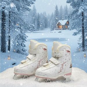 Kids White and Pink Ice Skates